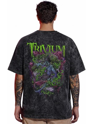 Sevbano Tasarım Trivium Rock Metal Müzik Grubu Sırt Baskılı Unisex Oversize Eskitme Yıkamalı Tişört