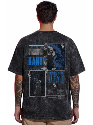 Sevbano Tasarım Kanye West Şarkıcı Rapper Sırt Baskılı Unisex Oversize Eskitme Yıkamalı Tişört