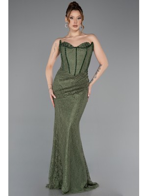 Abiyefon Straplez Korse Detay Uzun Dantel Abiye Elbise ABU5815