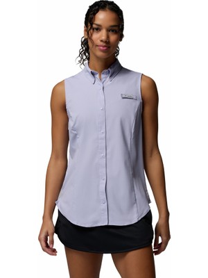 Columbia Kadın Kolsuz Gömlek Mor Renk Düz Desenli Klasik Stil Polyester Kumaş