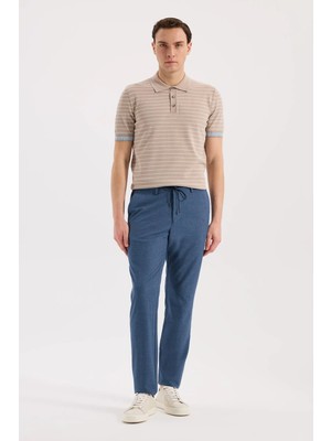 Jakamen Indigo Comfort Fit Beli Lastikli Esnek Kumaş Jogger Pantolon