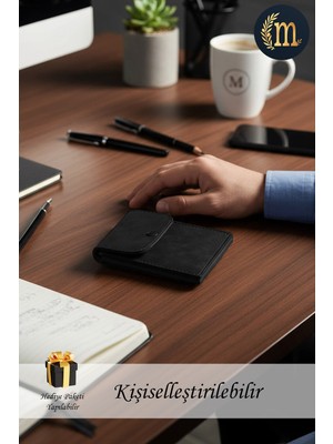 Morika Hotel & Home Textile Kişiselleştirilebilir Özel Tasarım Süet Suni Deri Erkek/Kadın Unisex Cüzdan Siyah