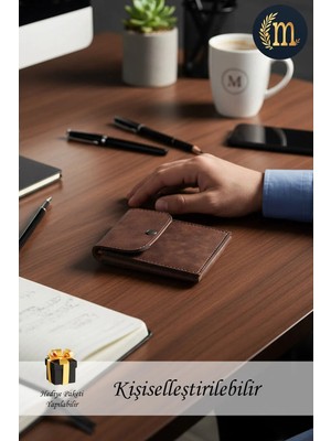 Morika Hotel & Home Textile Kişiselleştirilebilir Özel Tasarım Süet Suni Deri Erkek/Kadın Unisex Cüzdan Kahve