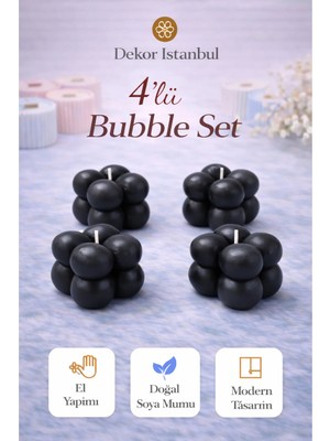 Dekor İstanbul Bubble Mum 4’lü Set Siyah | El Yapımı Doğal Soya Mumu | Dekoratif Modern Mum