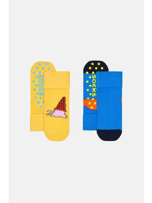 Happy Socks - Çocuk Dondurma Desenli Kaydırmaz 2\'li Çorap Seti