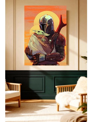 Mushen Studio Mushen Studıo Mandalorian Kucağında Yoda Star Wars Çerçevesiz Kanvas Tablo