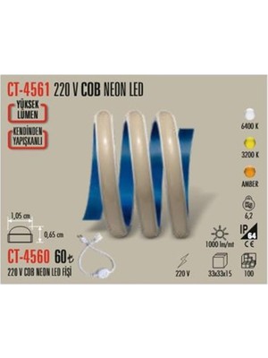 Cata CT-4561 220V Cob Neon LED (GÜNIŞIĞI)(100 Metre)