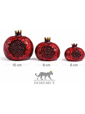 Doremcy 3'lü Dekoratif Nar Biblo Seti - El Işçiliği Polyester Döküm Hediyelik Obje - Kırmızı