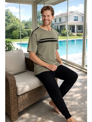 Remsa Erkek Penye Kısa Kol Pijama Takımı 2334 Haki