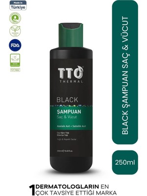 TTO Thermal Black 250 ml Arındırıcı Bitkisel Şampuan - Kepek Karşıtı & Yağ Dengeleyici Etki