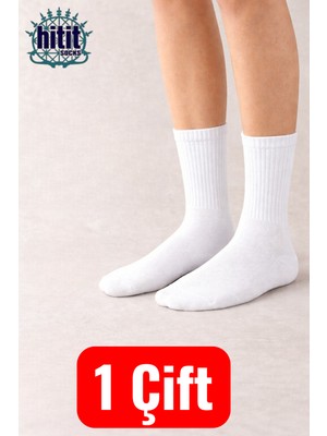Hitit Socks 1 Çift Ekonomik Yüksek Pamuklu Düz Kolej Çorap Beyaz