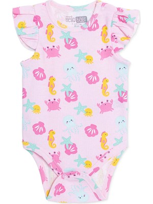 Hellobaby Kız Bebek Body Hayvan Baskılı Çıtçıtlı Bisiklet Yaka Sleeveless