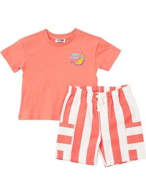 Hellobaby Erkek Bebek Tişört-Şort Meyve Baskılı Bağcıklı Bisiklet Yaka Short Sleeve Reçme