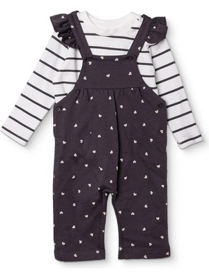 Hellobaby Kız Bebek Salopet-Sweatshirt Düğmeli Bisiklet Yaka Short Sleeve Patiksiz