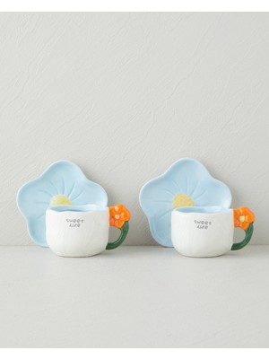 English Home Daylora Dolomite 4 Parça 2 Kişilik Kahve Fincan Takımı 100 ml Mavi-Turuncu