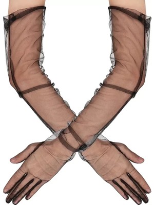 Asiltech Uzun Boy Likralı Siyah Yetişkin Mega Tül Eldiven