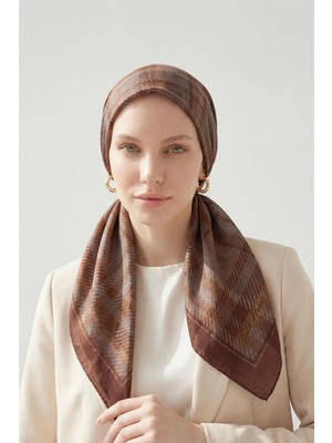 Silk Home Viskon Velora Eşarp Kahve Bordo Ekose Desenli Tok Duruşlu Kaymaz 90X90