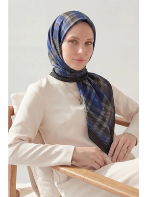 Silk Home Viskon Velora Eşarp Duman Ekose Desenli Tok Duruşlu Kaymaz 90X90
