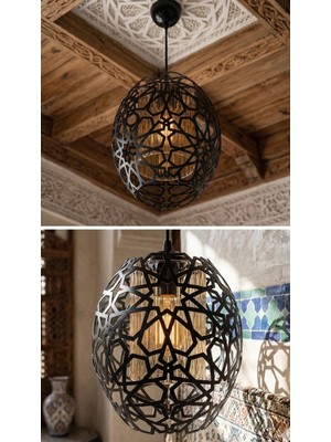 Decodelight Siyah  Otantik Şelçuklu Model Metal Bal Renk Camlı Model Tekli Sarkıt Avize Aydınlatma