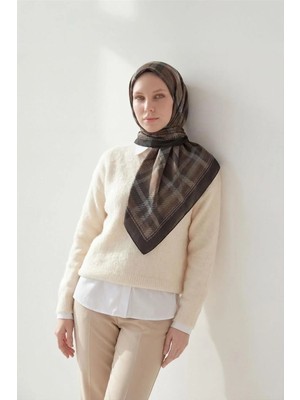 Silk Home Viskon Velora Eşarp Acı Kahve Ekose Desenli Tok Duruşlu Kaymaz 90X90