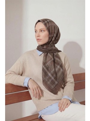 Silk Home Viskon Velora Eşarp Kahverengi Ekose Desenli Tok Duruşlu Kaymaz 90X90