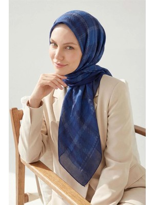 Silk Home Viskon Velora Eşarp  Ekose Desen Lacivert 90X90