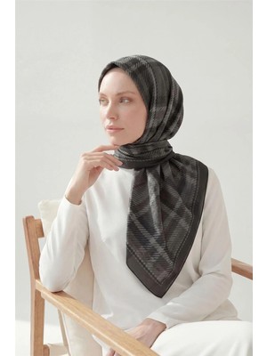 Silk Home Viskon Velora Eşarp  Ekose Desen Füme 90X90