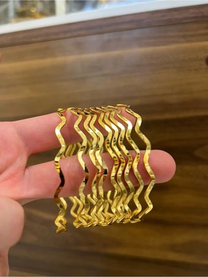 Trenddora Altın Renk 6 Adet Altın Kaplama Zikzak Ajda Bilezik Bileklik 22 cm 7 Numara