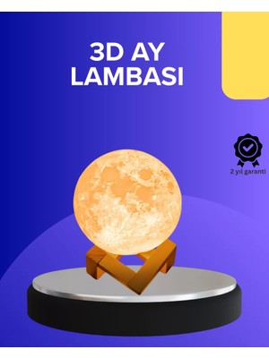 SHC4200 16 Renkli 3D Baskılı Ay Lambası Ahşap Standlı