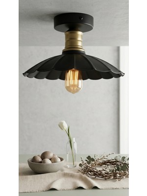 Decodelight Metal Siyah Eskitme Çiçek Model Tasarım Tekli Plafonyer Avize Aydınlatma Modelleri