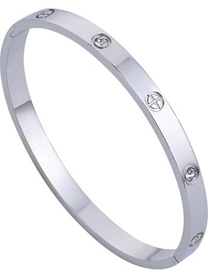 Trenddora Kadın Gümüş Alaşım Kelepçe Taşlı Bileklik