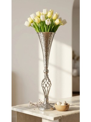 Decodelight Krom Burgu Uzun Yüksek Dekoratif Modern Metal Ayaklı Saksı Bahçe Teras Ev Çiçeklik Vazo Dekor