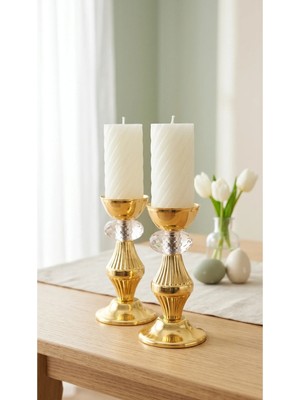 Decodelight Dekoratif Gold Paslanmaz Kaplama Konik Desenli Kristal Taşlı 2li Şamdan Mumluk Seti Modelleri