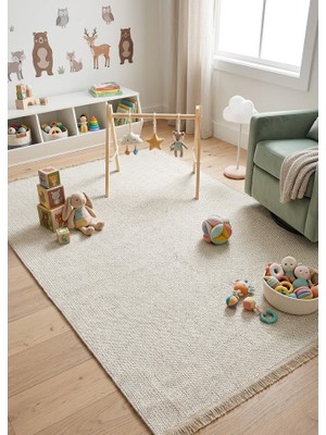 Çerkez Halı Ecru Collection Bukle Halı Kaymaz Taban Doğal Dokuma Salon Halısı Mutfak Antre Hol Halısı Kahve