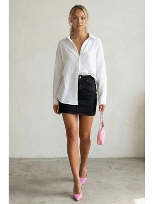 Madmext Beyaz Muslin Kumaş Basic Kadın Gömlek MG1660