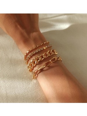 Trenddora Taşlı Dört Adet Kombin Bileklik Kararma Yapmaz