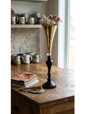 Decodelight Siyah Yüksek Dekoratif Modern Metal Ayaklı Kristal Taşlı Saksı Bahçe Teras Ev Çiçeklik Vazo Dekor