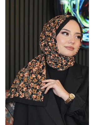 Afvente Akışkan Çiçek Desen Karamel Soft Pamuk Şal