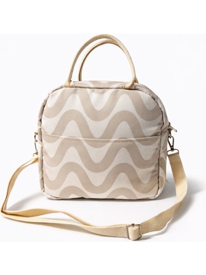 Ecrou Dalga Desenli Isı Yalıtımlı Beslenme ve Öğle Yemeği Çantası Bej 24,5 x 21,5 cm