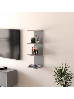 Bofigo 4 Raflı Duvara Monte Kitaplık Duvar Rafı Kaya Sis Gri