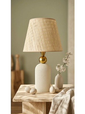 Decodelight Yimpi Dokulu Krem Boyalı Eskitme Toplu Metal Ayaklı 25 cm Kumaş Şapkalı Modern Abajur