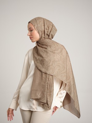 AYSHARA Rûmî Sema Monogram Desenli Çift Taraflı Şal - Sis Bej
