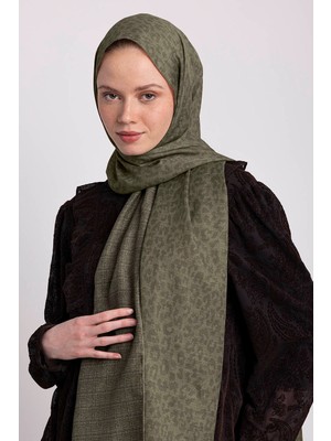 AYSHARA Barçın Leopar Desenli Çift Taraflı Şal - Haki Yeşil