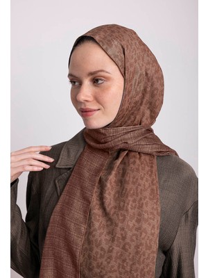AYSHARA Barçın Leopar Desenli Çift Taraflı Şal - Karamel Kahve