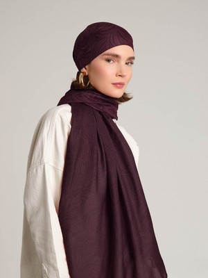 AYSHARA Rûmî Sema Monogram Desenli Çift Taraflı Şal - Bordo