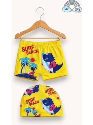 My Kids Wear Erkek Çocuk Desenli Deniz Şortu ve Bone Takımı 12685