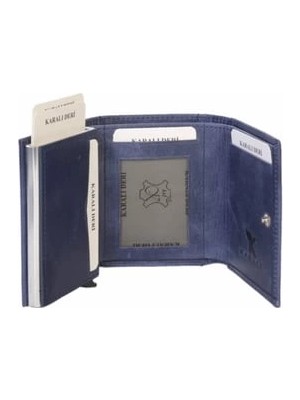 Karalı Deri Crazy Bryat Lacivert Mekanizmalı Kartlık Cüzdan K501-4