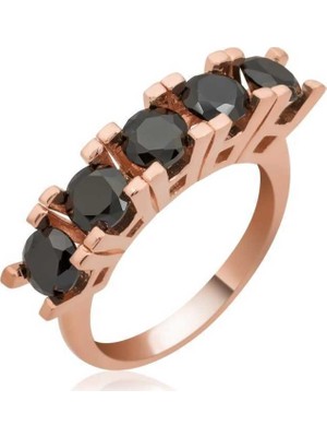 Inure Jewelry Gümüş Siyah 5 Taş Kadın Yüzük