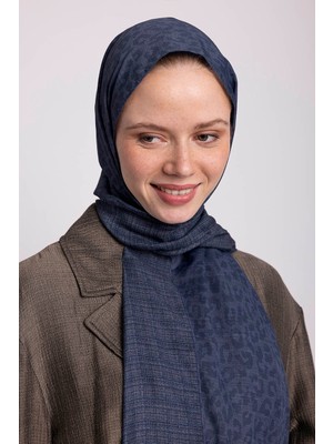 AYSHARA Barçın Leopar Desenli Çift Taraflı Şal - Lacivert
