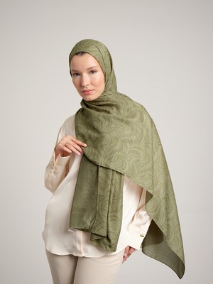 AYSHARA Rûmî Sema Monogram Desenli Çift Taraflı Şal - Yağ Yeşil